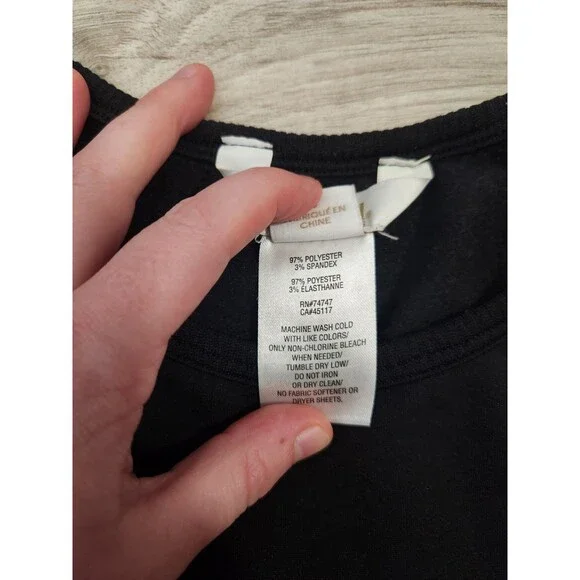 Natural Reflections Black Long Sleeve Top Womens L Stretch Basic Crew Neck - Picture 3 of 7